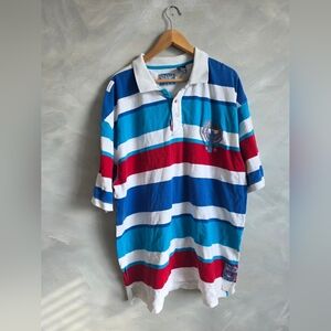 Vintage Akademiks Embroidered Striped  Polo Short Sleeve Sz 3XL Flaw